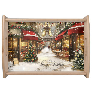 Elegant Christmas in Paris Holiday Serving Tray