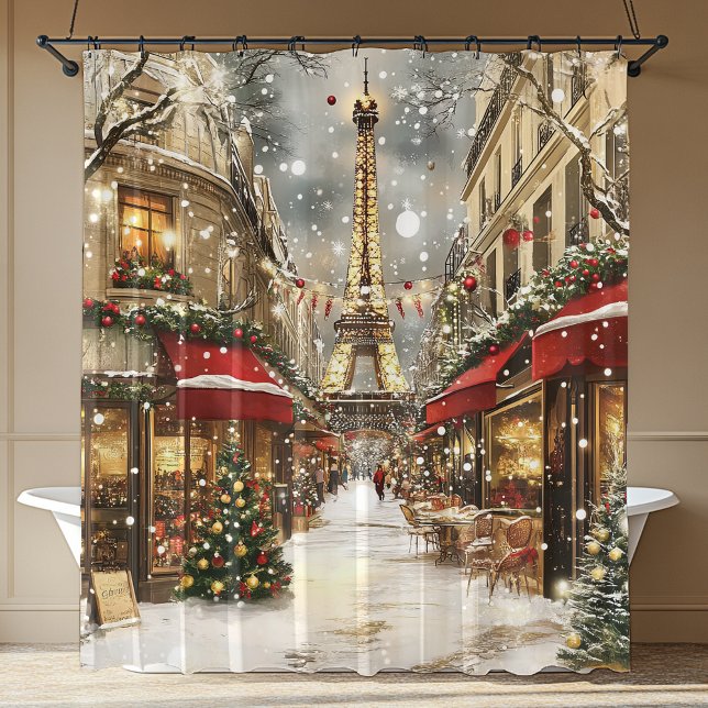 Elegant Christmas in Paris Holiday  Shower Curtain (Elegant Christmas in Paris Holiday Shower Curtain)