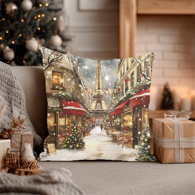 Elegant Christmas in Paris Holiday  Throw Pillow (Elegant Christmas in Paris Holiday Throw Pillow)