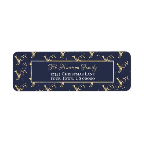 Elegant Christmas Joy Floral Gold Glitter Blue Label