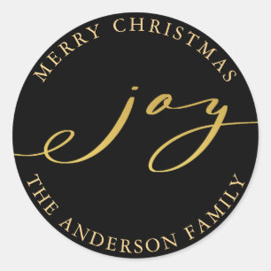Elegant Christmas Joy Gold & Black Holiday Classic Round Sticker