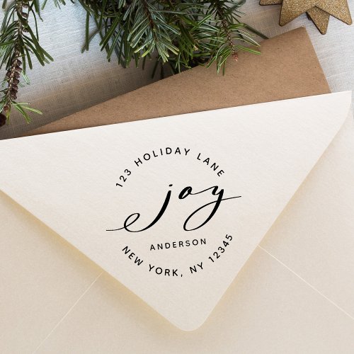 Elegant Christmas Joy Holiday Return Address Rubber Stamp