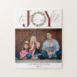 Elegant Christmas Joy to the World Holiday Photo Jigsaw Puzzle<br><div class="desc">Elegant Christmas Joy to the World Wreath Holiday Photo Puzzle featuring your custom photo and text with our modern holiday wreath and a wonderful Christmas carol! Easy to customize with your own text, fonts, and colors. Please contact us at cedarandstring@gmail.com if you need assistance with the design or matching products....</div>