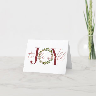 Elegant Christmas Joy to the World Holiday Wreath Card