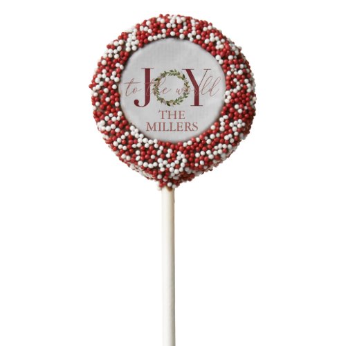 Elegant Christmas Joy to the World Wreath Chocolate Covered Oreo Pop