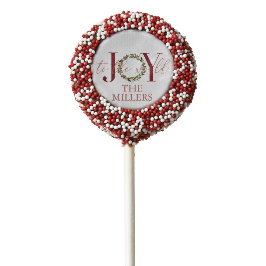 Elegant Christmas Joy to the World Wreath Chocolate Covered Oreo Pop (Zoomed)