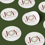 Elegant Christmas Joy to the World Wreath Classic Round Sticker<br><div class="desc">Elegant Christmas Joy to the World Wreath Holiday Stickers featuring a festive wreath in holiday greenery and elegant typography. Easy to add your name or custom text for a fun,  personalized design that adds the perfect finishing touch to your holiday cards and gifts!</div>