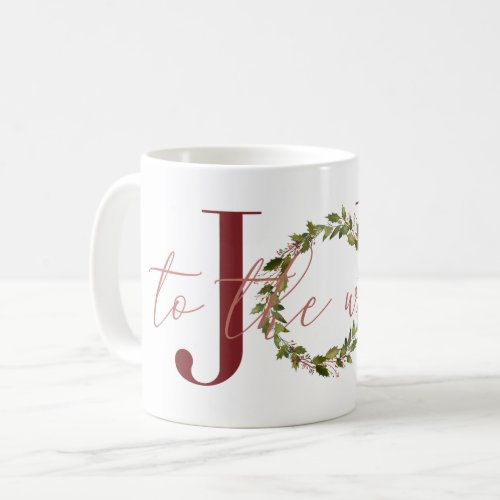 Elegant Christmas Joy to the World Wreath Coffee Mug