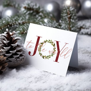 Elegant Christmas Joy to the World Wreath Holiday Card