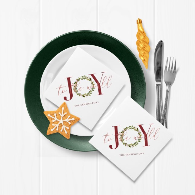 Elegant Christmas Joy to the World Wreath Napkins (Creator Uploaded)