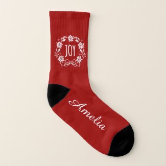 Elegant Christmas JOY typography Monogram Socks