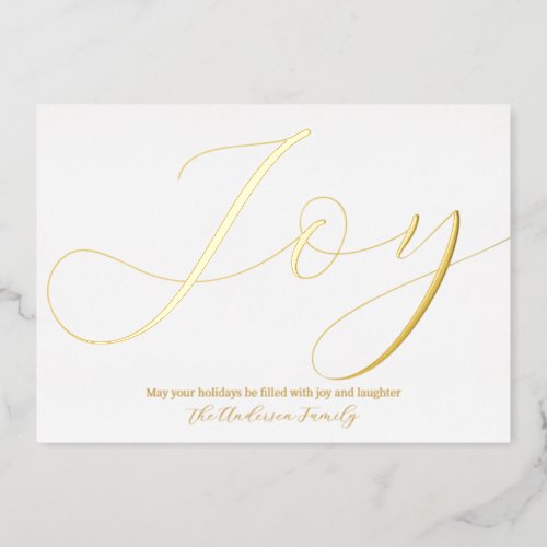 Elegant Christmas Joy White Gold Foil Holiday Card