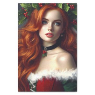 Elegant Christmas Lady with Red Hair 