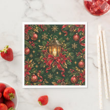 Elegant Christmas Lantern Holiday Berry Pattern