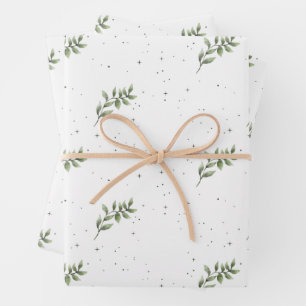 Elegant Christmas Leaf Watercolor Green Wrapping Paper Sheets