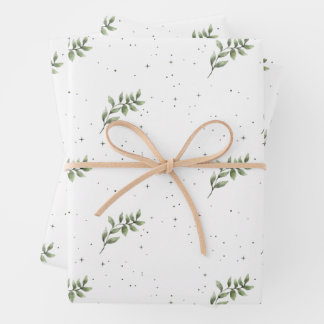 Elegant Christmas Leaf Watercolor Green Wrapping Paper Sheets
