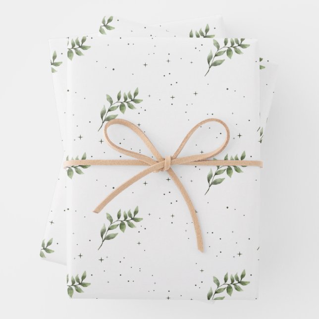 Elegant Christmas Leaf Watercolor Green Wrapping Paper Sheets (In situ)