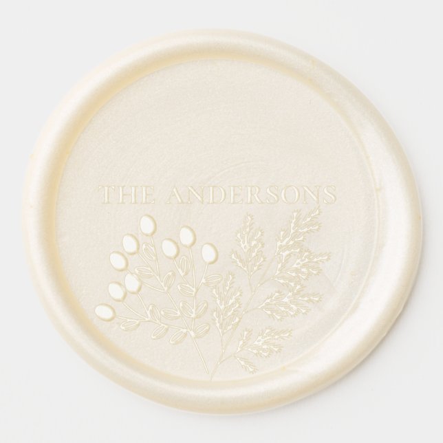 Elegant Christmas leaves  Family Name  Wax Seal Sticker (Front)