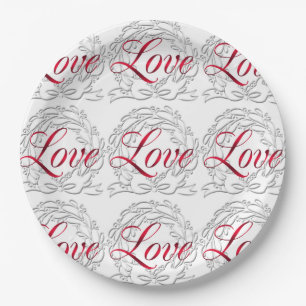 Elegant Christmas Love Holiday Wreath Paper Plates