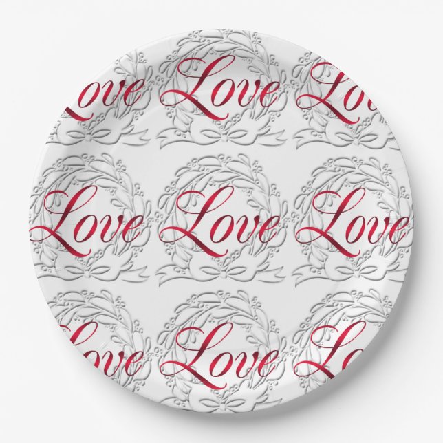 Elegant Christmas Love Holiday Wreath Paper Plates (Front)