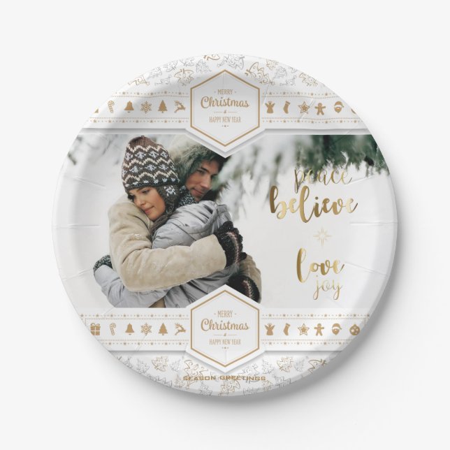 Elegant Christmas Love Photo Paper Plates (Front)