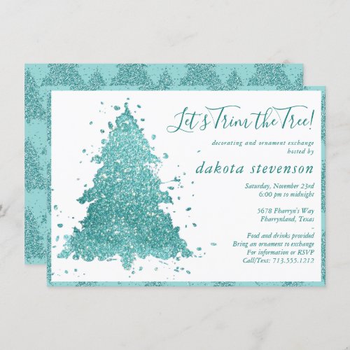 Elegant Christmas  Luxe Aqua Mint Tree Trim Party Holiday Card