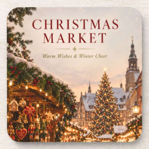 Elegant Christmas Market Greeting , Winter Holiday Beverage Coaster