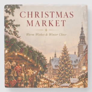 Elegant Christmas Market Greeting , Winter Holiday Stone Coaster