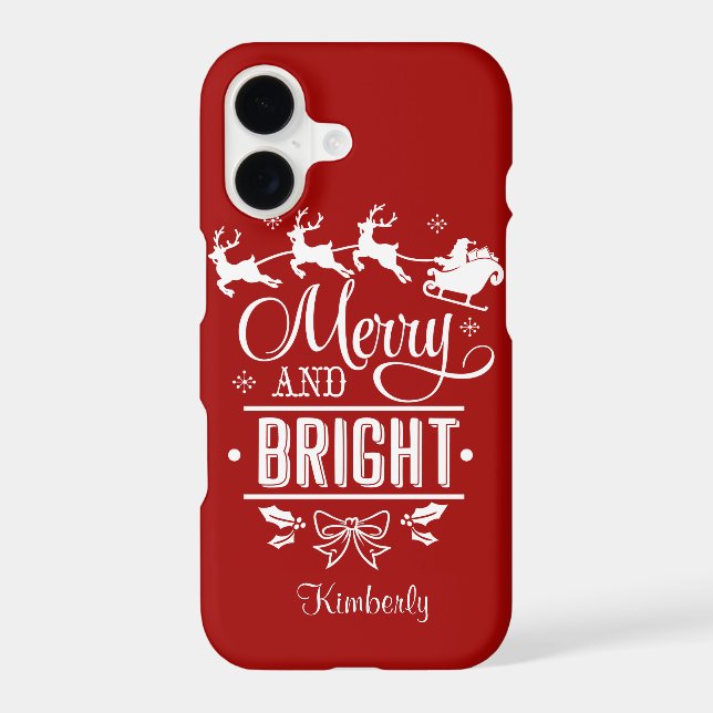 Elegant Christmas MERRY and BRIGHT Script Monogram Iphone Case (Back)