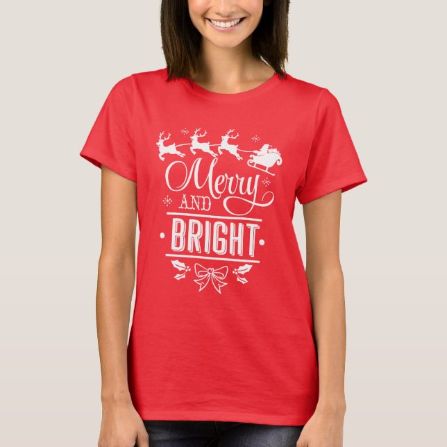 Elegant Christmas "Merry and Bright" typography T-Shirt (Front)