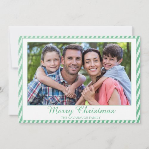 Elegant Christmas Mint Foil Stripe Holiday Photo