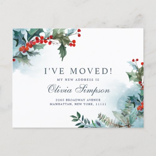 Elegant Christmas Mistletoe Moving Announcement Postcard