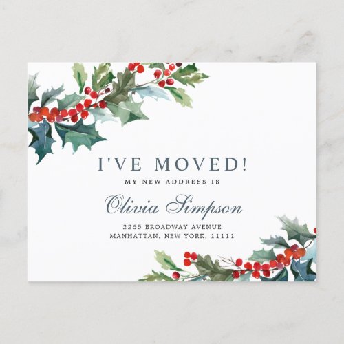 Elegant Christmas Mistletoe Moving Announcement Postcard