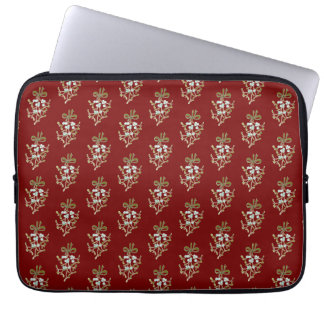 Elegant Christmas Mistletoe Pattern on Red   Laptop Sleeve