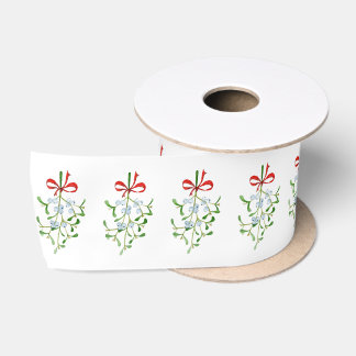Elegant Christmas Mistletoe Pattern Satin Ribbon