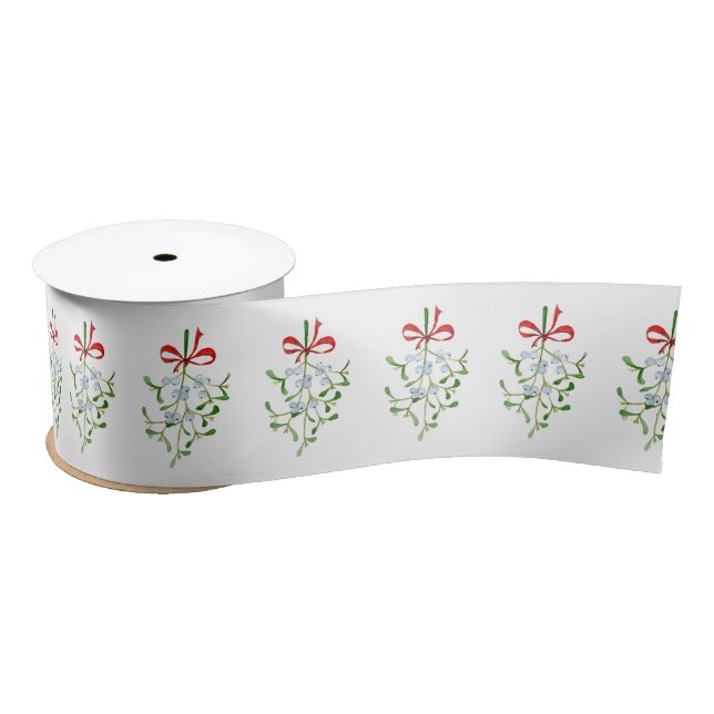 Elegant Christmas Mistletoe Pattern  Satin Ribbon (Spool)