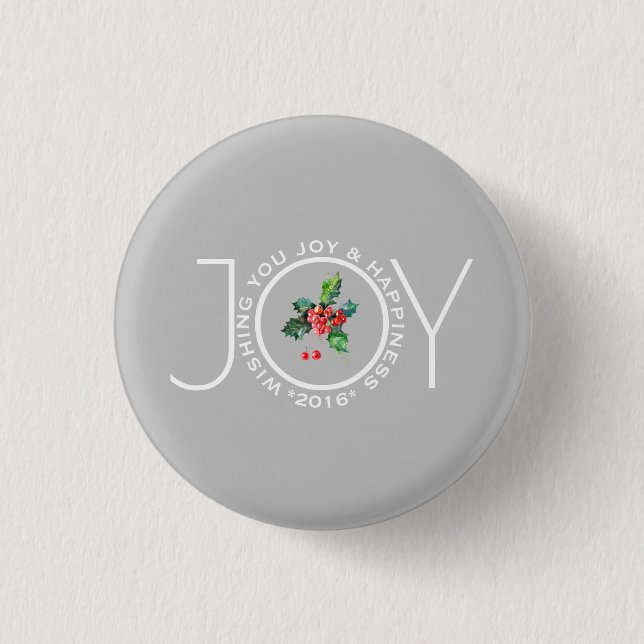 Elegant Christmas Mistletoe & Text Joy Template Pinback Button (Front)