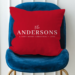 Elegant Christmas Modern Stylish Red Large Name Throw Pillow
