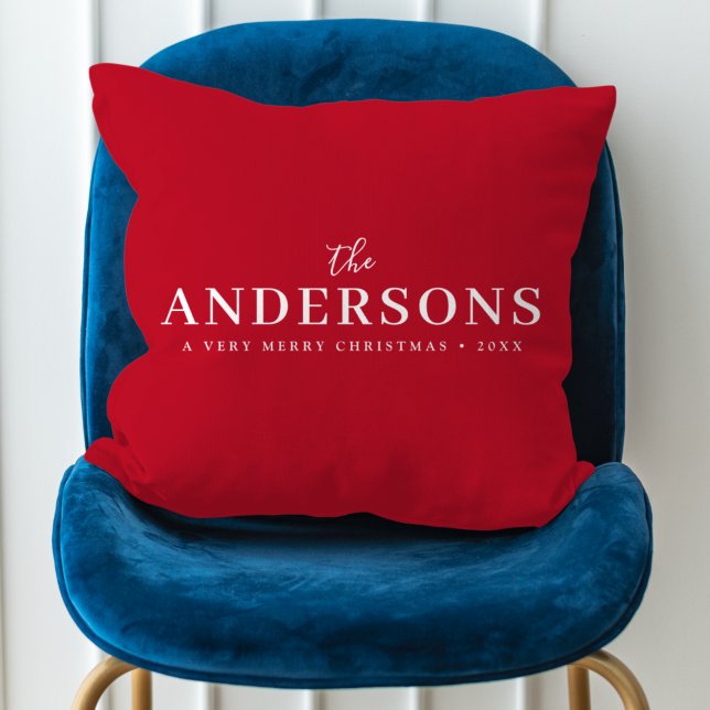 Elegant Christmas | Modern Stylish Red Large Name Throw Pillow (Creator Uploaded)