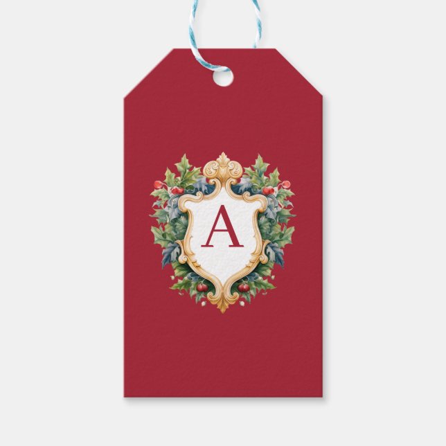 Elegant Christmas Monogram Letter  Gift Tags (Front)