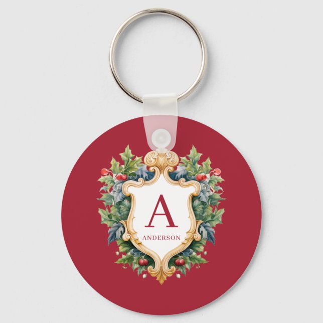 Elegant Christmas Monogram Letter  Keychain (Front)