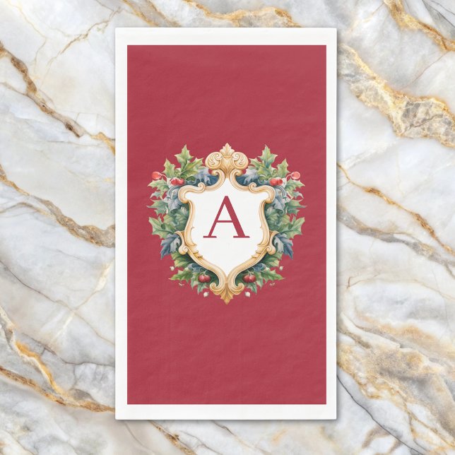 Elegant Christmas Monogram Letter  Paper Guest Towels (Creator Uploaded)