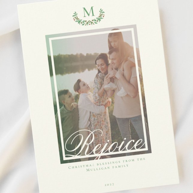 Elegant Christmas monogram photo Holiday Card (Creator Uploaded)