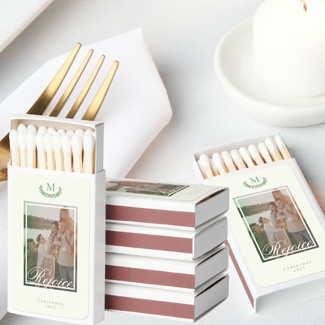 Elegant Christmas monogram photo Holiday Matchboxes (Creator Uploaded)
