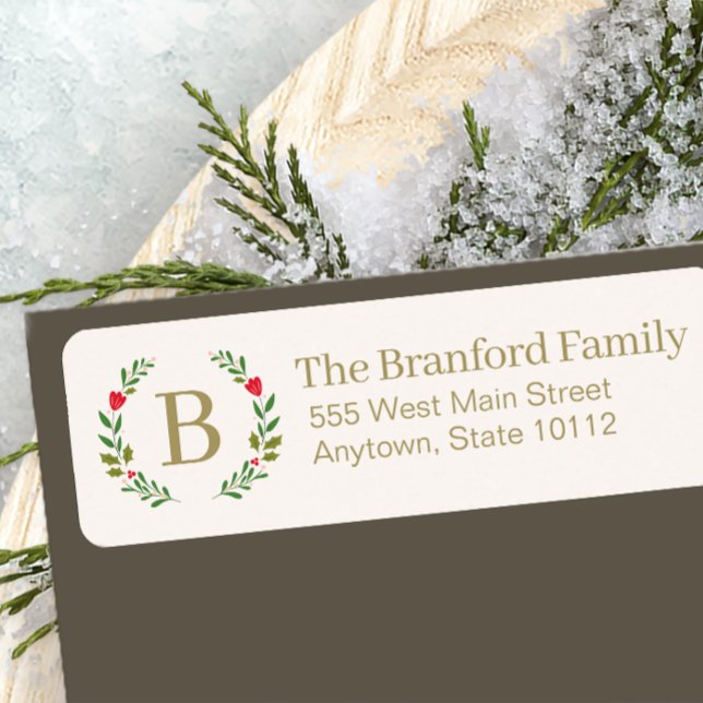 Elegant Christmas Monogram Wreath Merry  Label (Creator Uploaded)