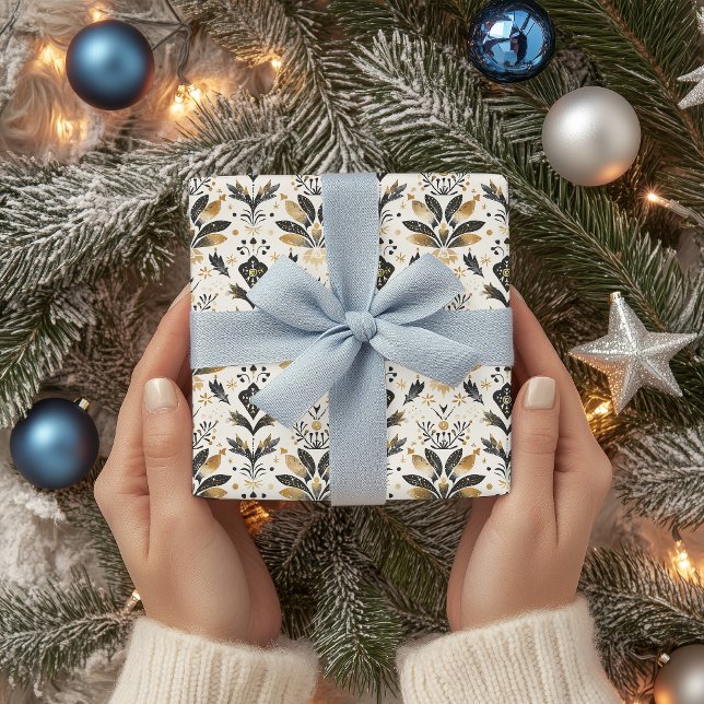 Elegant Christmas Motif Pattern with Gold Foil Acc Wrapping Paper Sheets (Creator Uploaded)