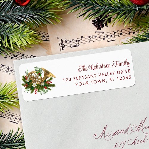Elegant Christmas Music French Horn Return Address Label