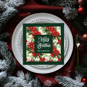 Elegant Christmas Napkins Red Green Custom Name