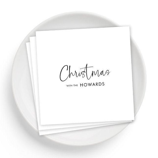 Elegant Christmas Napkins with Black Hand Lettered (Personalized Elegant Christmas Napkins with Black Hand Lettered)