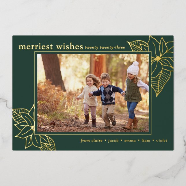 Elegant Christmas One Photo Emerald Green and Gold Foil Holiday Card (Front)